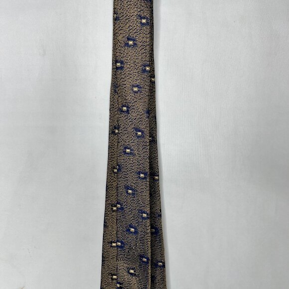 Joseph Abboud Men’s Necktie 3 ¾” Silk Brown / Copper & Navy Blue Geometric Italy - Picture 7 of 11